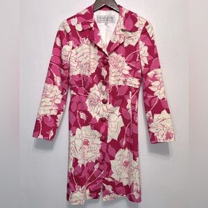 Trina Turk Pink Floral‎ Tropical Peony Fuchsia Trench Coat Size 4